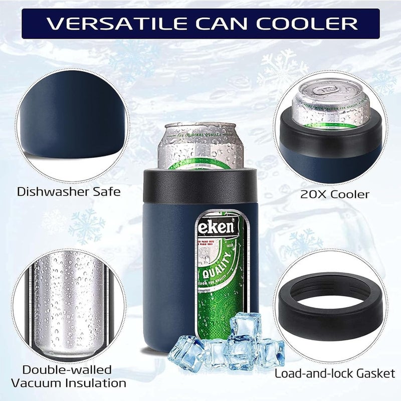 Stepstall Beer Gifts for Men - Beer Bottle Cooler with Opener, 12 oz. Slim Can Insulator (Navy Blue) - Image 2